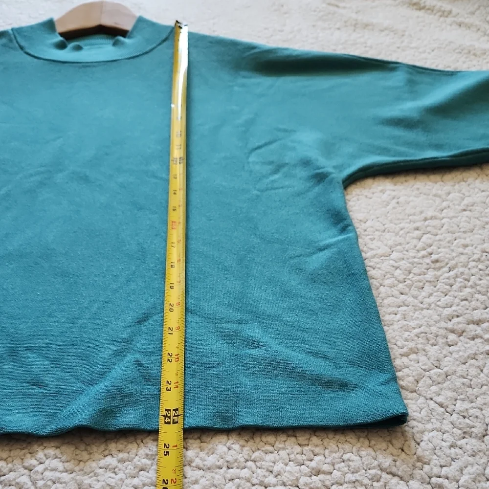 Chico's Teal Sweater Short Sleeve Mock Neck Wide Elbow Sleeves Sz L (2) Soft - Picture 12 of 16